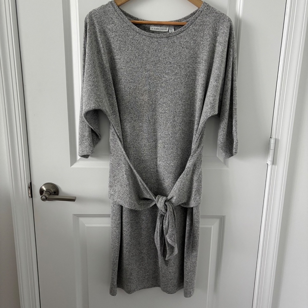 La Classe Couture | Tie Front Sweater Dress Heather Gray Knit Super Soft Sz M